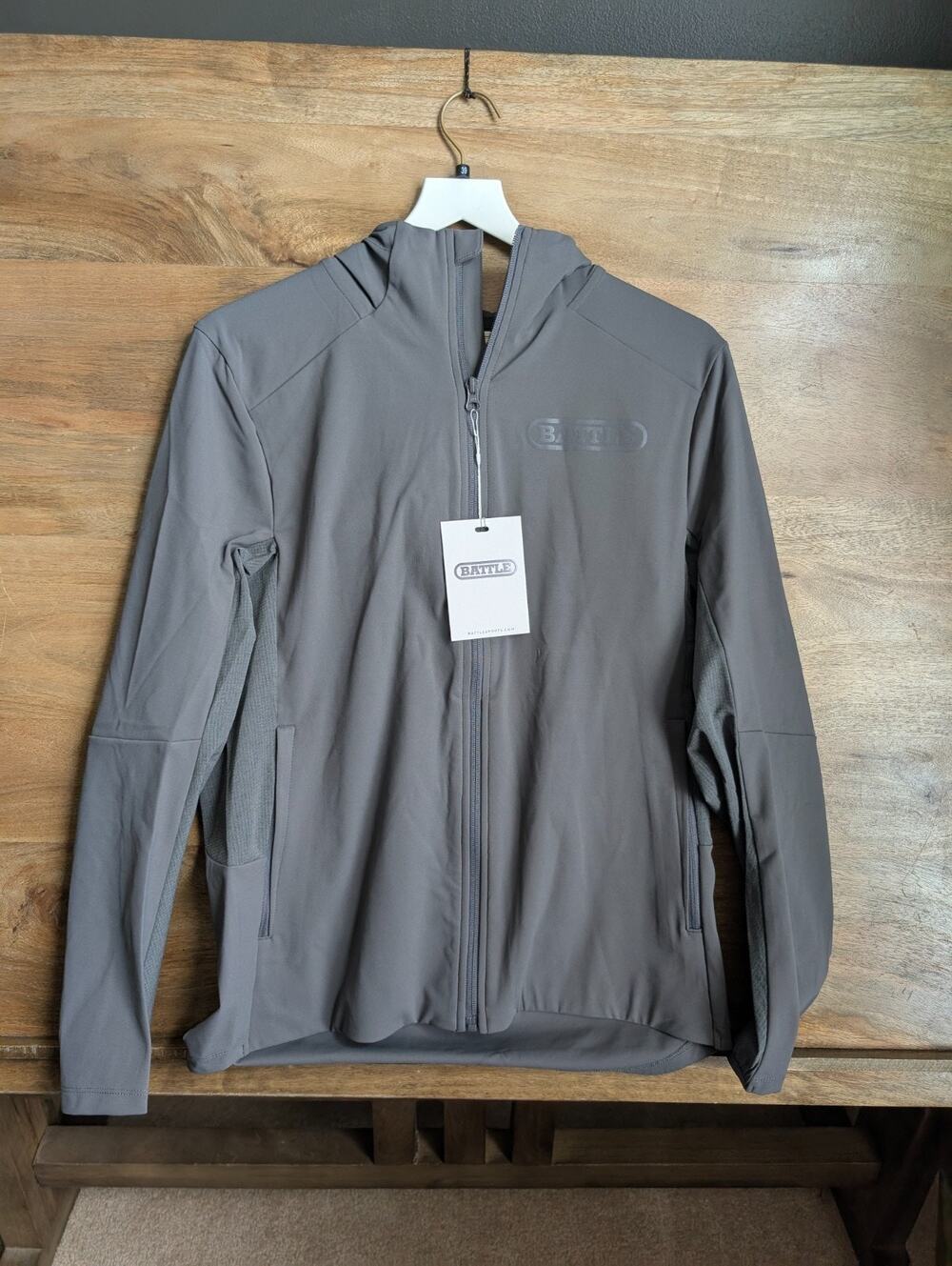 Battle Ultra Track Jacket Mens Small Gray Athletic Fit Hooded Zip-Up 51AP500006